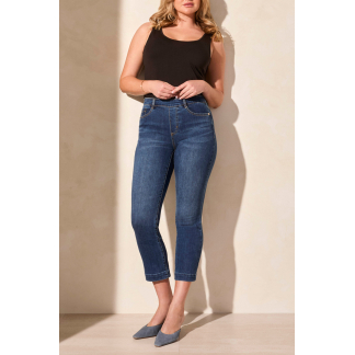 Tribal Audrey Pull-On Straight Crop Jean- Stormy Blue . Tribal Style: 5721O-2020-2674