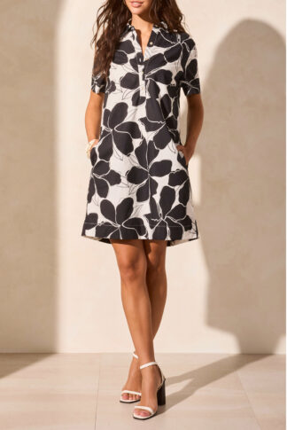 Tribal Button Up Polo Collar Dress- White . Tribal Style: 915O-8138-0001
