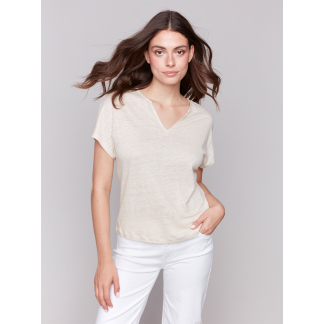 Charlie B Split Neck Dolman Top- Champagne . Charlie B Style: C1396PK-253C-249
