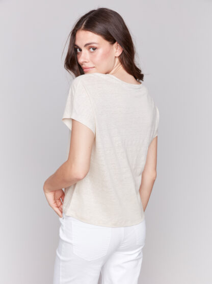 Charlie B Split Neck Dolman Top- Champagne . Charlie B Style: C1396PK-253C-249 Back