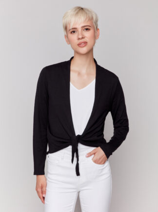 Charlie B- Bolero Sweater with Ties- Black . Charlie B Style: C2645R-540B-001