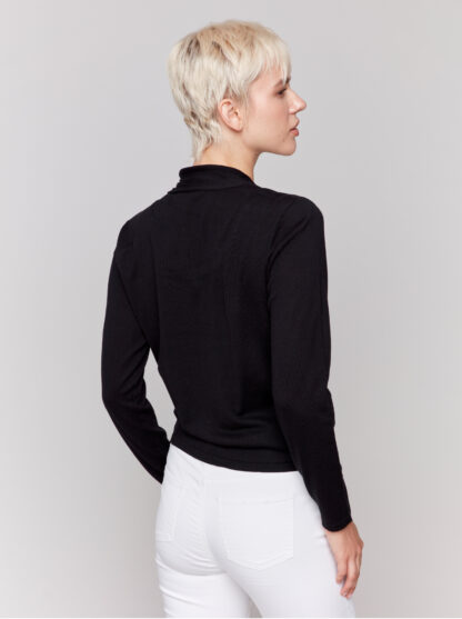Charlie B- Bolero Sweater with Ties- Black . Charlie B Style: C2645R-540B-001 Back