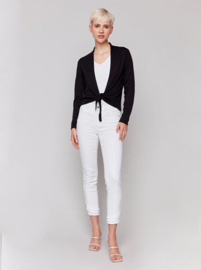 Charlie B- Bolero Sweater with Ties- Black . Charlie B Style: C2645R-540B-001 Full