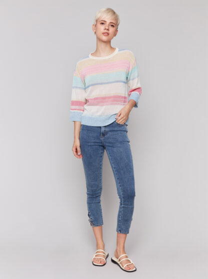 Charlie B- 3/4 Sleeve Crew Neck Sweater- Pastel . Charlie B Style: C2787-184C-P328 full