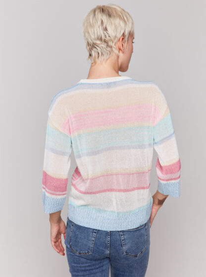 Charlie B- 3/4 Sleeve Crew Neck Sweater- Pastel . Charlie B Style: C2787-184C-P328 back