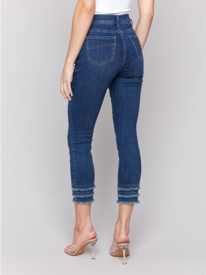 Charlie B - Frayed Hem Ankle Leg Pant- Indigo . Catalog # C5147T-431A. Back