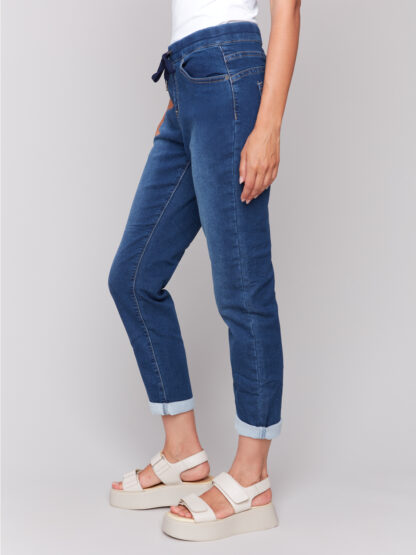 Charlie B Knit Denim Jogger- Indigo . Charlie B Style: C5347S -293B Side