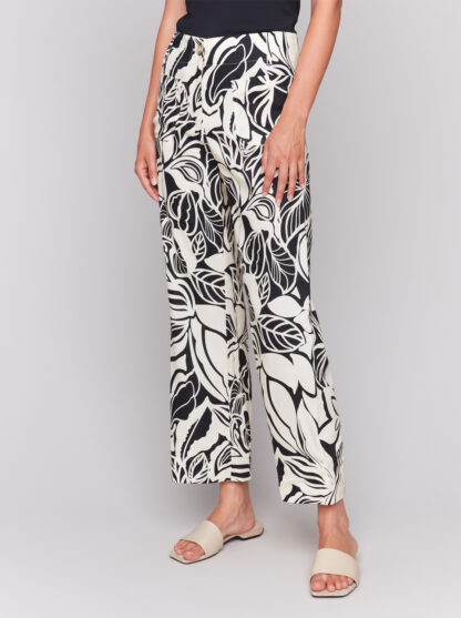 Charlie B Cropped Print Pant with Patch Pockets- Botanical .  Charlie B Style: C5462RP-771B-P464