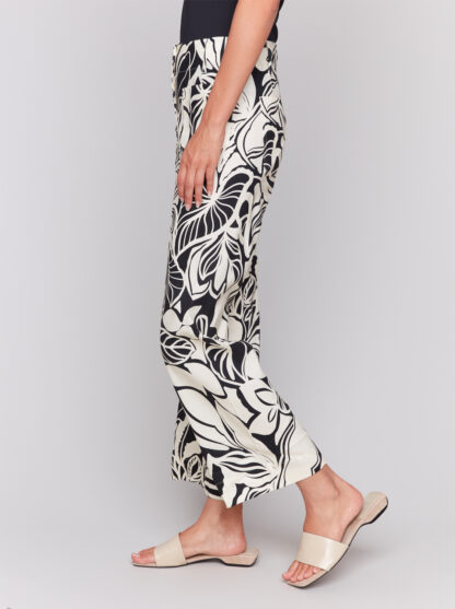 Charlie B Cropped Print Pant with Patch Pockets- Botanical .  Charlie B Style: C5462RP-771B-P464 Side