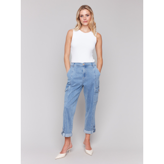 Charlie B Safari Cargo Canvas Pant- Chambray . Charlie B Style: C5492-911B-198