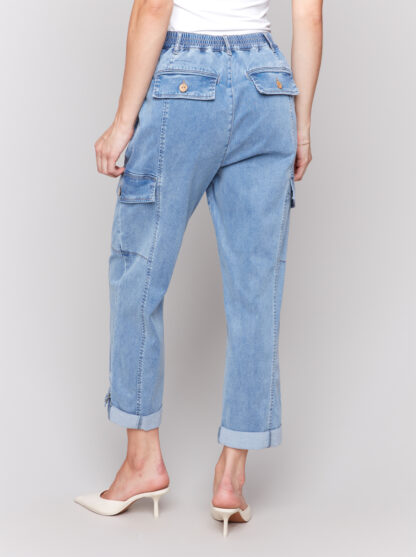 Charlie B Safari Cargo Canvas Pant- Chambray . Charlie B Style: C5492-911B-198 Rear