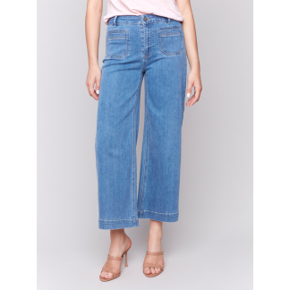Charlie B Cropped Flare Leg Pocket Pant- Blue Jean . Charlie B Style: C5538r-431a-538