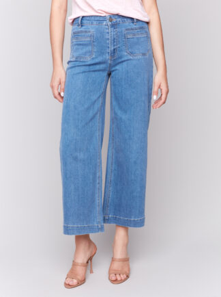 Charlie B Cropped Flare Leg Pocket Pant- Blue Jean . Charlie B Style: C5538r-431a-538
