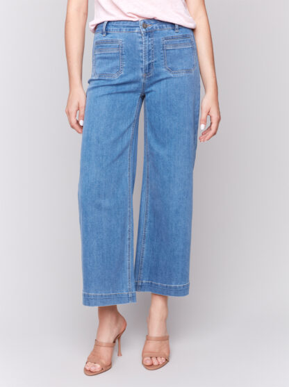 Charlie B Cropped Flare Leg Pocket Pant- Blue Jean . Charlie B Style: C5538r-431a-538