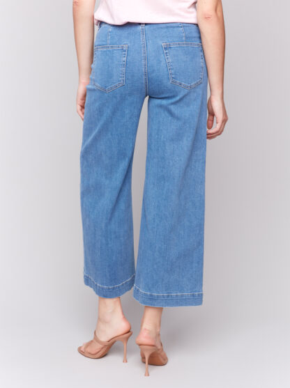 Charlie B Cropped Flare Leg Pocket Pant- Blue Jean . Charlie B Style: C5538r-431a-538 Rear