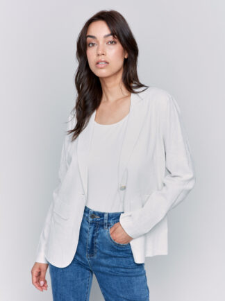 Charlie B Solid Jacket w/ Welt Pockets- Natural . Charlie B Style: C6301R-229B-100