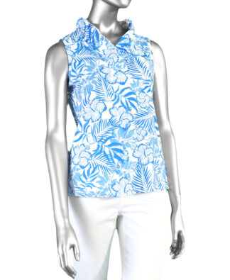Lulu-B Ruffle V-Neck Tank- Spring Bouquet Deep Sea . Style: SPX0753S SBPR