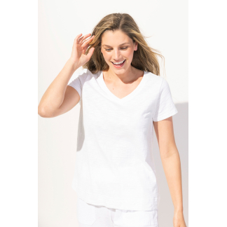 Escape Cotton Slub V-Neck Tee- White . Escape Style: 10000 WHT