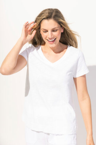 Escape Cotton Slub V-Neck Tee- White . Escape Style: 10000 WHT