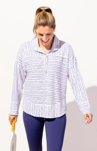 Escape Bali Stripe Cotton Seaside Pullover- White. Escape Style: 13965 White