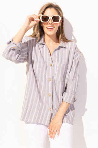 Escape Catalina Stripe Laguna Shirt- Fog. Escape Style: 32736 Fog