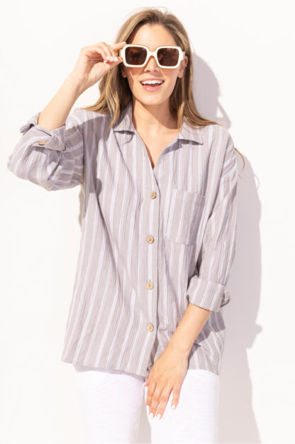 Escape Catalina Stripe Laguna Shirt- Fog. Escape Style: 32736 Fog
