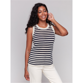 Charlie B Striped Crew Neck Sweater- Nautical . Charlie B Style: C2791_138C_P194