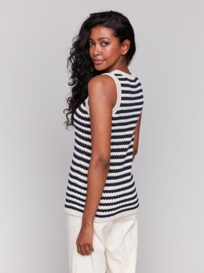 Charlie B Striped Crew Neck Sweater- Nautical . Charlie B Style: C2791_138C_P194 Back