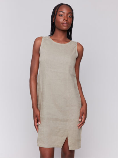 Charlie B Crew Neck Linen Dress- Celadon . Charlie B Style: C3204S-229B-375