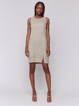 Charlie B Crew Neck Linen Dress- Celadon . Charlie B Style: C3204S-229B-375