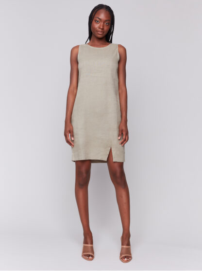 Charlie B Crew Neck Linen Dress- Celadon . Charlie B Style: C3204S-229B-375