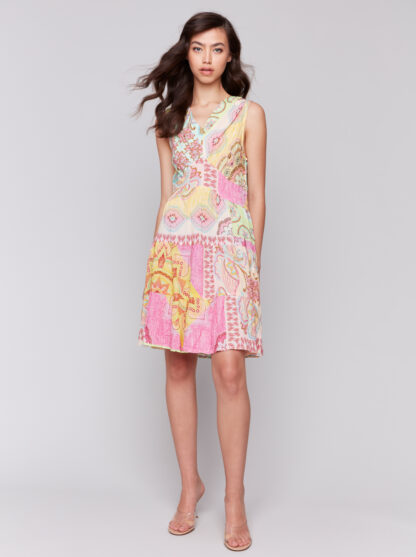 Charlie B V-Neck Dress with Tiers- Carousel . Charlie B Style: C3210P-808B-P857