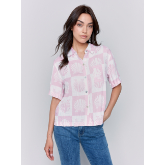 Charlie B Woven Blouse- Shell . Charlie B Style: C4614-787A-P408