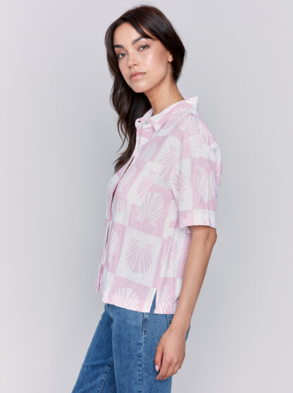 Charlie B Woven Blouse- Shell . Charlie B Style: C4614-787A-P408 Side