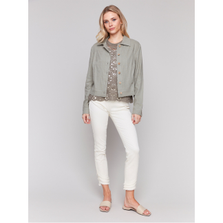 Charlie B- Button Front Jacket- Celadon . Charlie B Style: C6199Y-229B-375