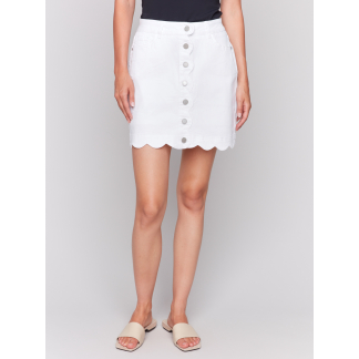 Charlie B Scallop Skirt- White . Charlie B Style: C7079-618A-002