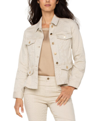 Liverpool Peplum Jacket- Cappuccino Stripe . Liverpool Style: LM1036STP