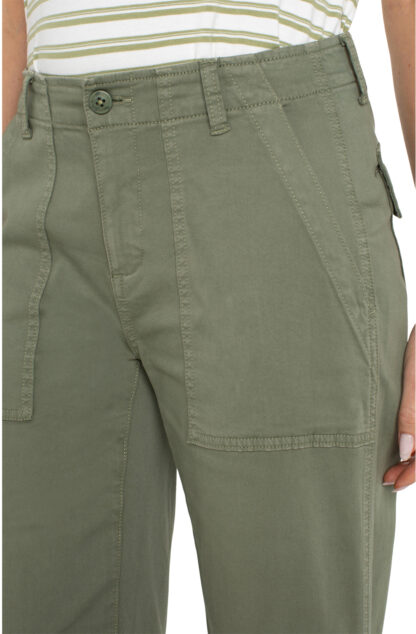 Liverpool Cargo Wide Leg Crop Pant- Martini Olive . Liverpool Style: LM5674L12 Close Up