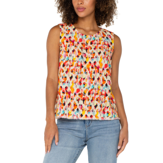 Liverpool Sleeveless Button Back- Watercolor Dots . Liverpool Style: LM8B79EE9P42