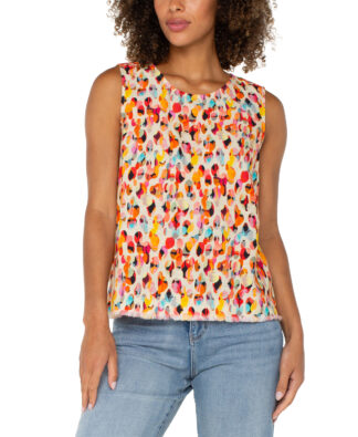 Liverpool Sleeveless Button Back- Watercolor Dots . Liverpool Style: LM8B79EE9P42