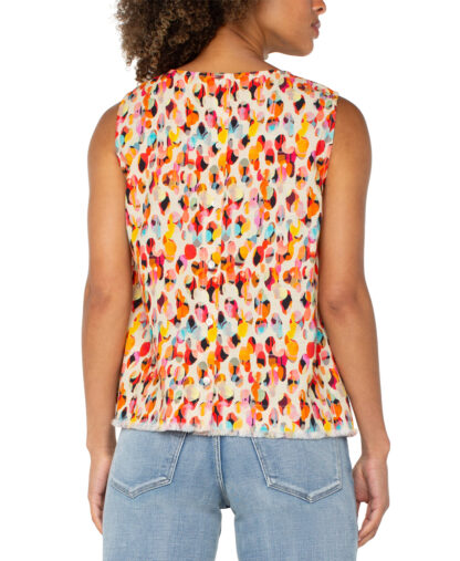Liverpool Sleeveless Button Back- Watercolor Dots . Liverpool Style: LM8B79EE9P42 Back