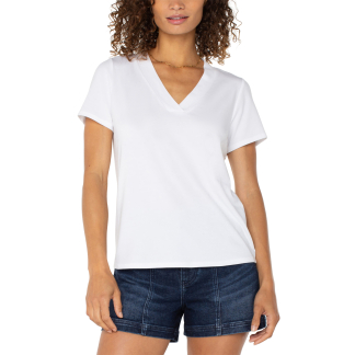 Liverpool Knit V-Neck- White .  Liverpool Style: LM8H12K16