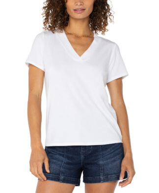 Liverpool Knit V-Neck- White .  Liverpool Style: LM8H12K16