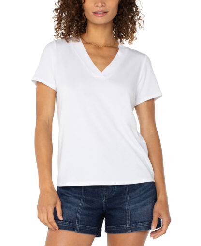 Liverpool Knit V-Neck- White .  Liverpool Style: LM8H12K16