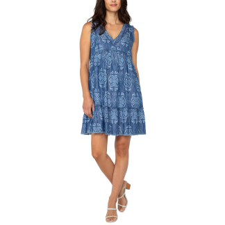 Liverpool Easy V Ruffle Dress- Tencel . Liverpool Style: LMD018Y47P17