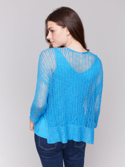 Charlie B- Fishnet Sweater- Lagoon . Charlie B Style: C2326Y-029B-057 Back