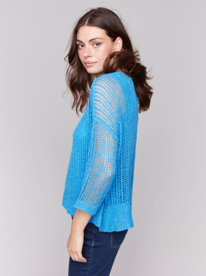 Charlie B- Fishnet Sweater- Lagoon . Charlie B Style: C2326Y-029B-057 Side