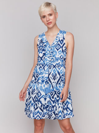 Charlie B- Printed Ruffled Dress- Ikat . Charlie B Style: C3177RP-802B-P630