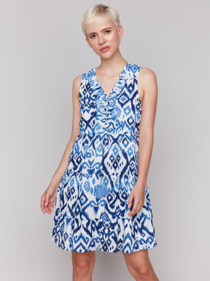 Charlie B- Printed Ruffled Dress- Ikat . Charlie B Style: C3177RP-802B-P630