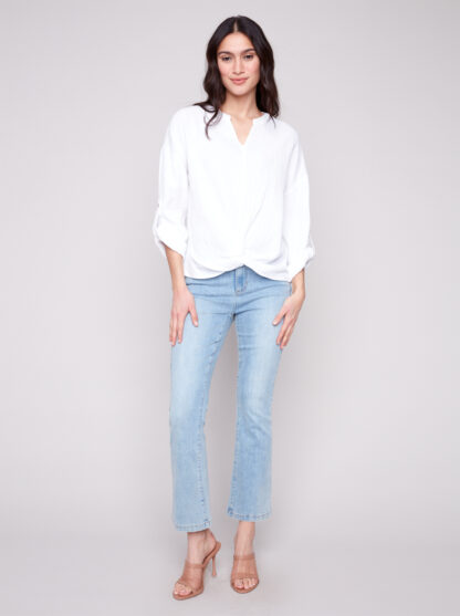 Charlie B- Top with Twist at Front- White .  Charlie B Style: C4495R-050C-002